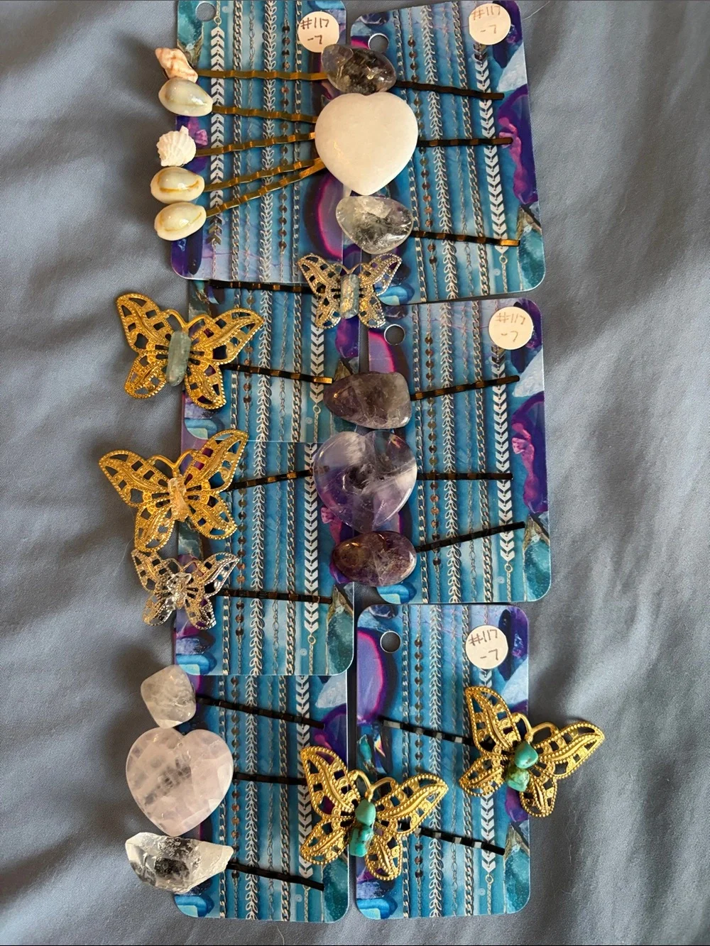 Gold Butterfly and Purple Stone Hair Pin Set - Women Jewelry